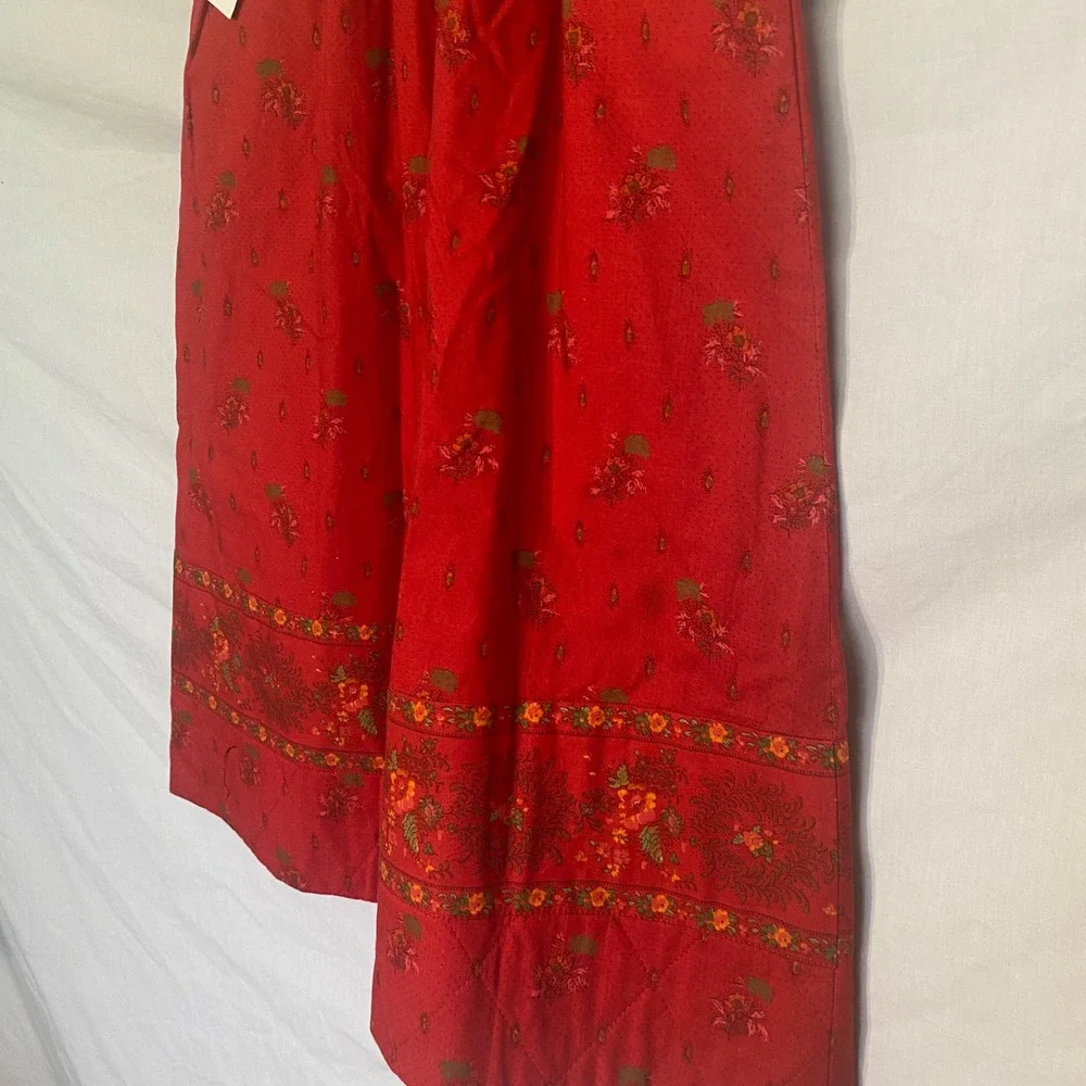 Chantal Laurent Red Floral Custom Midi Skirt Elastic Waist Pockets Womens Size M